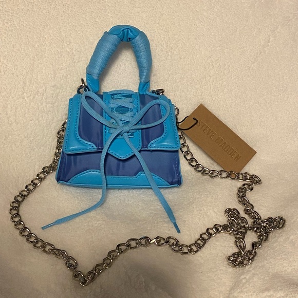 NWT Stave Madden BDORAA Turquoise Micro Mini Silver Chain Bag - Picture 2 of 11